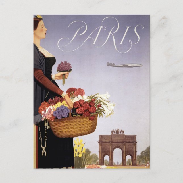 Vintage Travel Poster, Paris Via Constellation Postkarte (Vorderseite)