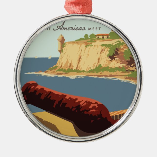Vintage Travel Poster Puerto Rico Silbernes Ornament (Vorne)