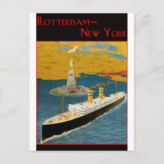 Vintage Travel Poster: Rotterdam - New York Postkarte (Vorderseite)