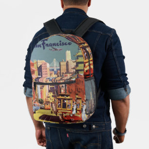 Vintage Travel Poster San Francisco Cable Cars Bedruckter Rucksack