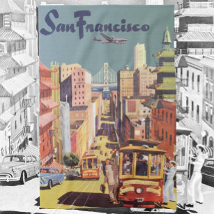Vintage Travel Poster San Francisco Cable Cars Geschirrtuch