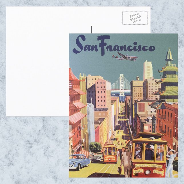 Vintage Travel Poster San Francisco Cable Cars Postkarte (Von Creator hochgeladen)