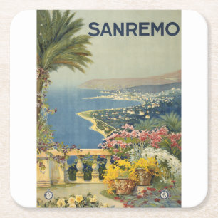Vintage Travel Poster San Remo Von der Terrasse Rechteckiger Pappuntersetzer
