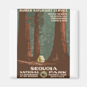 Vintage Travel Poster Sequoia Nationalpark Camp Magnet
