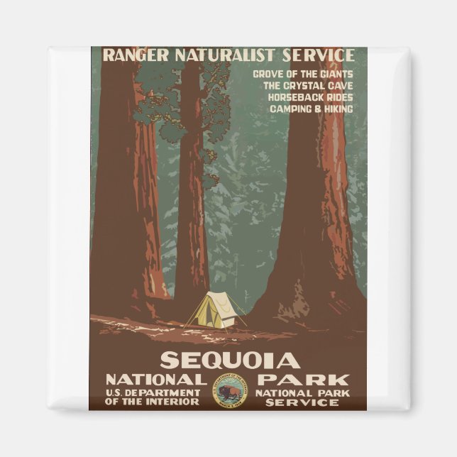 Vintage Travel Poster Sequoia Nationalpark Camp Magnet (Vorne)