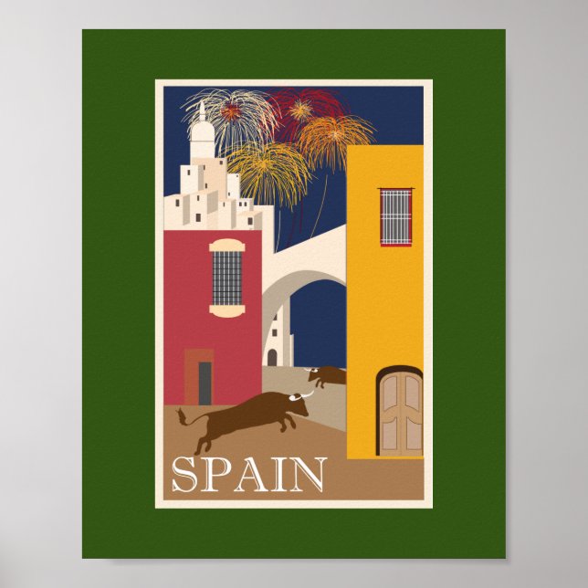 Vintage Travel Poster Spanien Malerei Feuerwerk (Vorne)