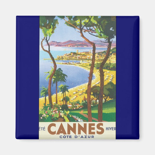 Vintage Travel Poster, Strand in Cannes, Frankreic Magnet (Vorne)
