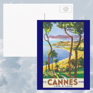 Vintage Travel Poster, Strand in Cannes, Frankreic Postkarte