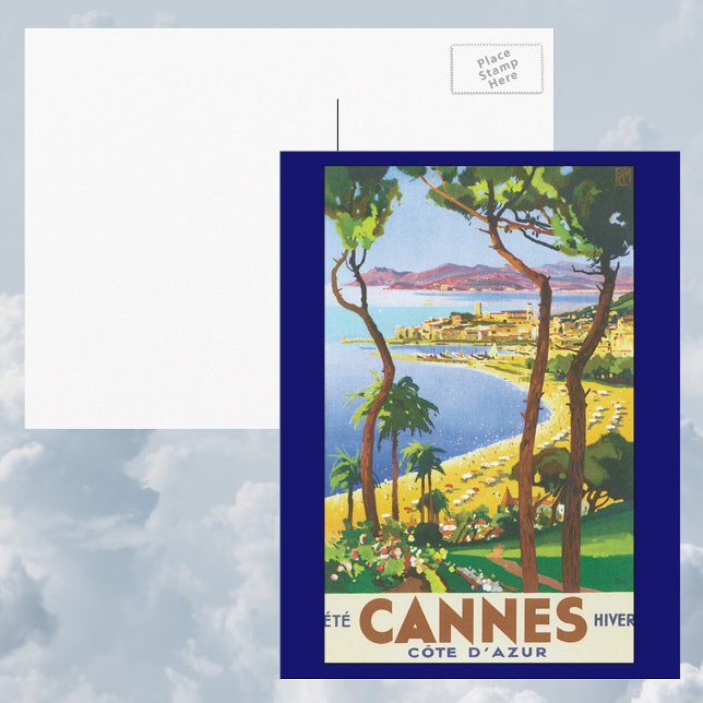 Vintage Travel Poster, Strand in Cannes, Frankreic Postkarte (Von Creator hochgeladen)