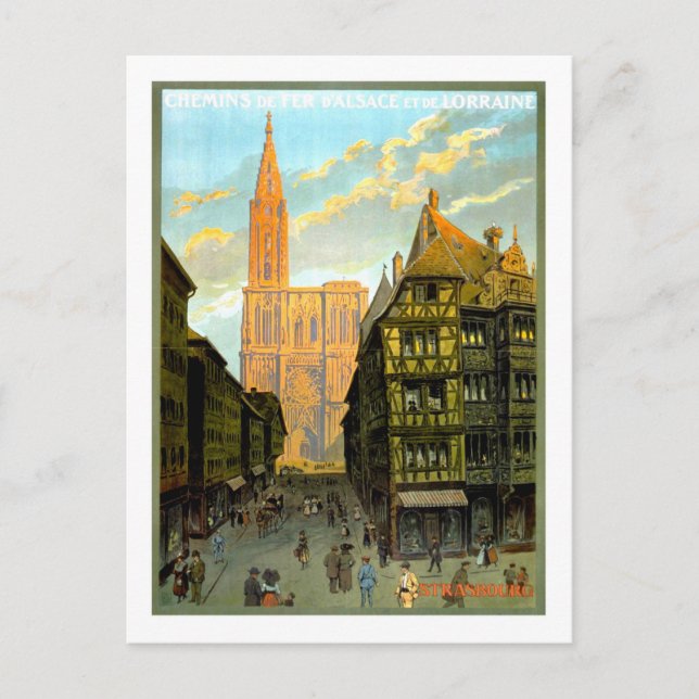 Vintage Travel Poster,Strasbourg Postkarte (Vorderseite)