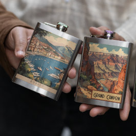 Vintage Travel Poster über dem Hafen von Monaco Flachmann