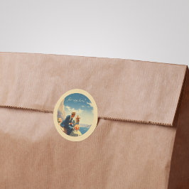 Vintage Travel Poster, Valentine personalisierbar Runder Aufkleber