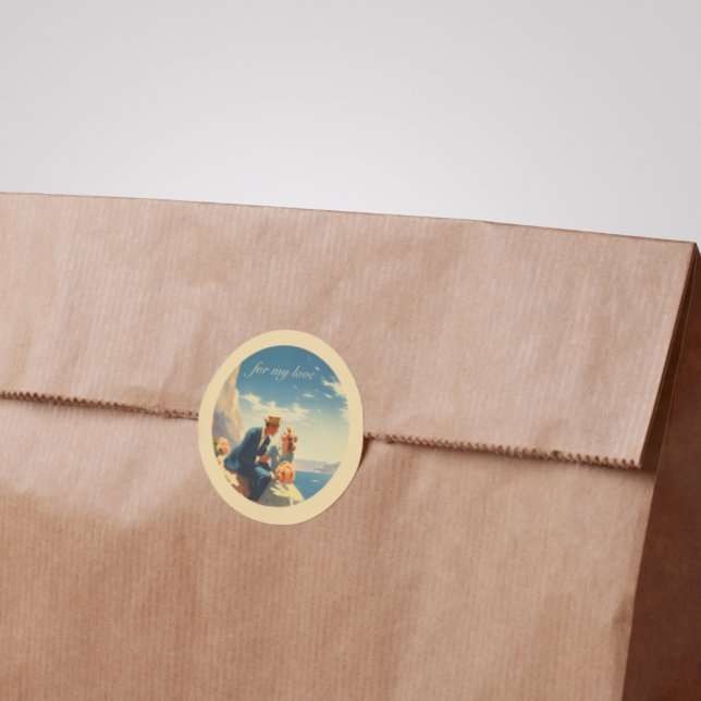 Vintage Travel Poster, Valentine personalisierbar Runder Aufkleber (Von Creator hochgeladen)