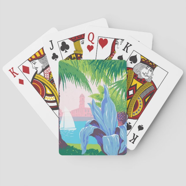 Vintage Travel Poster Werbung Puerto Rico 2 Spielkarten (Rückseite)