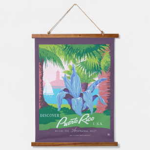 Vintage Travel Poster Werbung Puerto Rico 2 Wandteppich Mit Holzrahmen