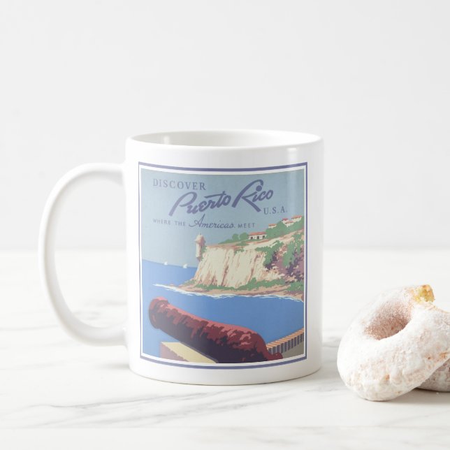 Vintage Travel Poster Werbung Puerto Rico Kaffeetasse (Mit Donut)