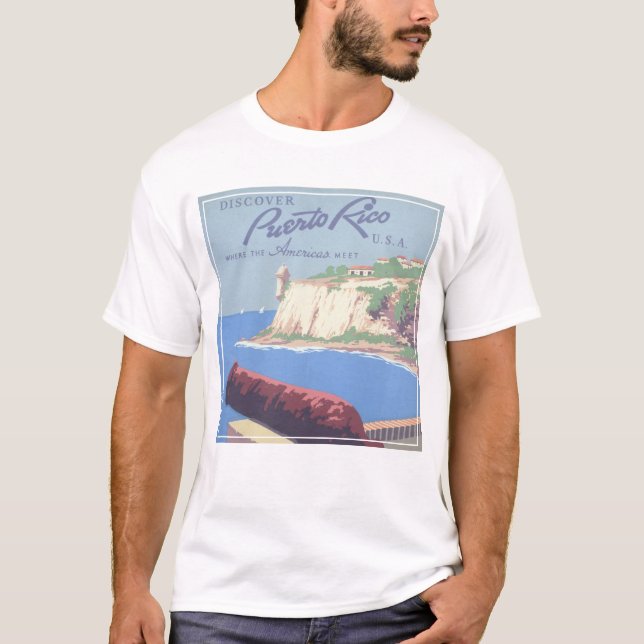 Vintage Travel Poster Werbung Puerto Rico T-Shirt (Vorderseite)