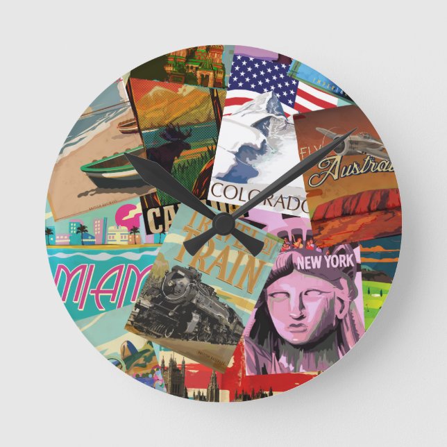 Vintage Travel Posters Runde Wanduhr (Vorderseite)
