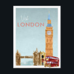 Vintage Travel Postkarte | London<br><div class="desc">Ein perfektes Kunstwerk für jeden, der London Lieben hat. Mit Aquarellbildern von London mit Retrostil-Typografie. Fügen Sie diesem Design Ihre benutzerdefinierte Formulierung hinzu, indem Sie die "Diese Vorlage bearbeiten"-Felder auf der rechten Seite des Elements verwenden, oder klicken Sie auf die blaue Schaltfläche "Anpassen", um den Text anzuordnen, die Schriftart und...</div>