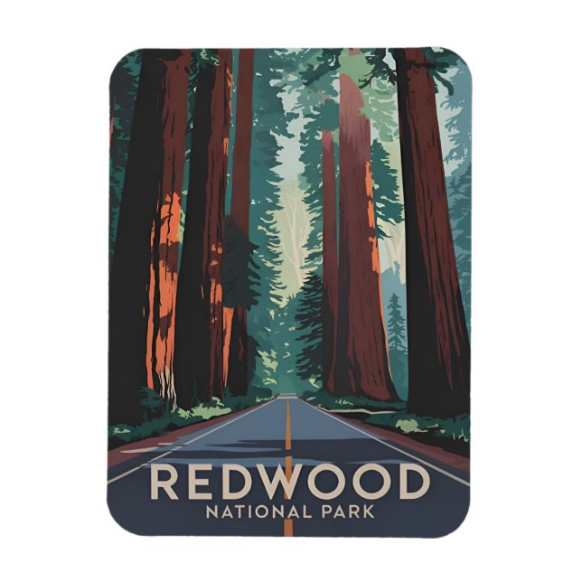 Vintage Travel Redwood Nationalpark Retro Landscha Magnet (Vertikal)