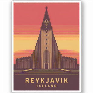 Vintage Travel Reykjavik Island Hallgrimskirkja Aufkleber