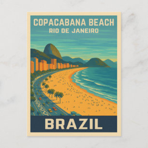 Vintage Travel Rio de Janeiro Copacabana Strand Postkarte