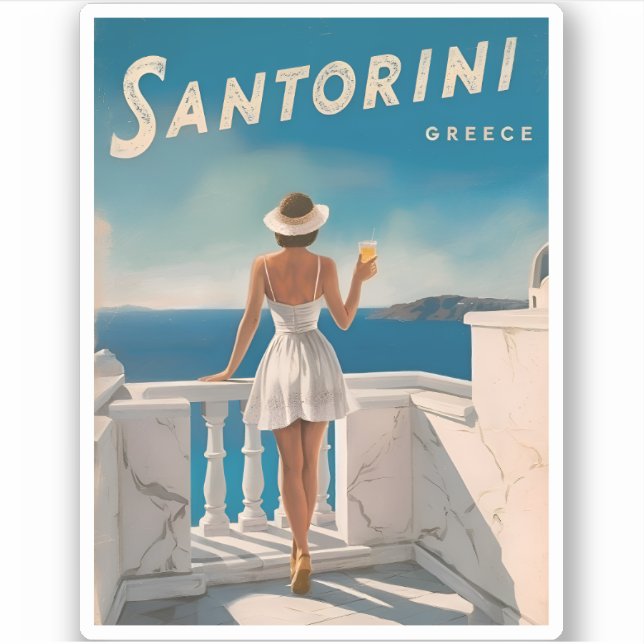 Vintage Travel Santorini Griechenland Retro Landsc Aufkleber (Vorderseite)