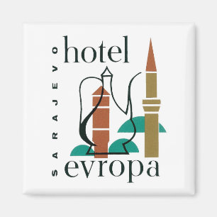 Vintage Travel Sarajevo Hotel Etikett Magnet