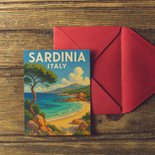 Vintage Travel Sardinia Italien Postkarte (retro sardinia italy travel artwork)