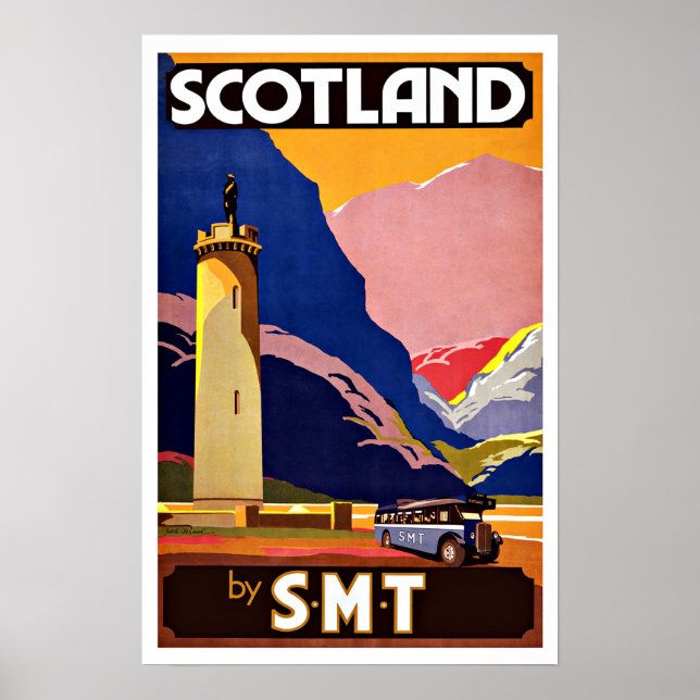 Vintage Travel Schottland per Bus Poster (Vorne)