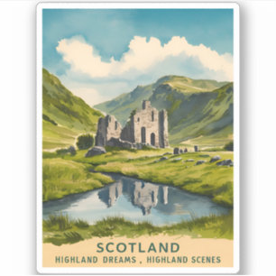 Vintage Travel Scotland Highlands Retro Landschaft Aufkleber