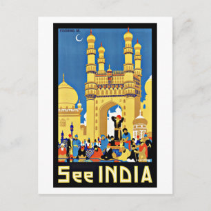 Vintage Travel See India Aisa Postkarte