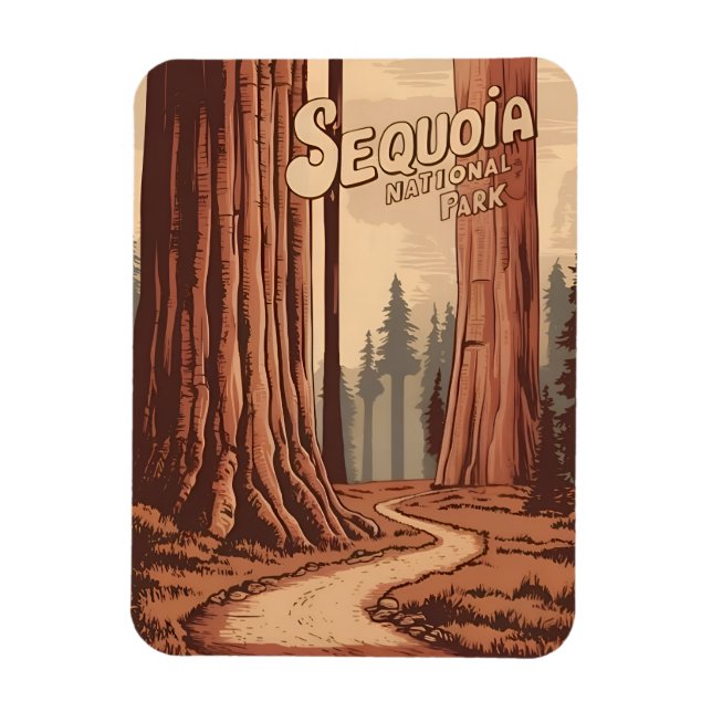 Vintage Travel Sequoia Nationalpark Retro Grafik Magnet (Vertikal)