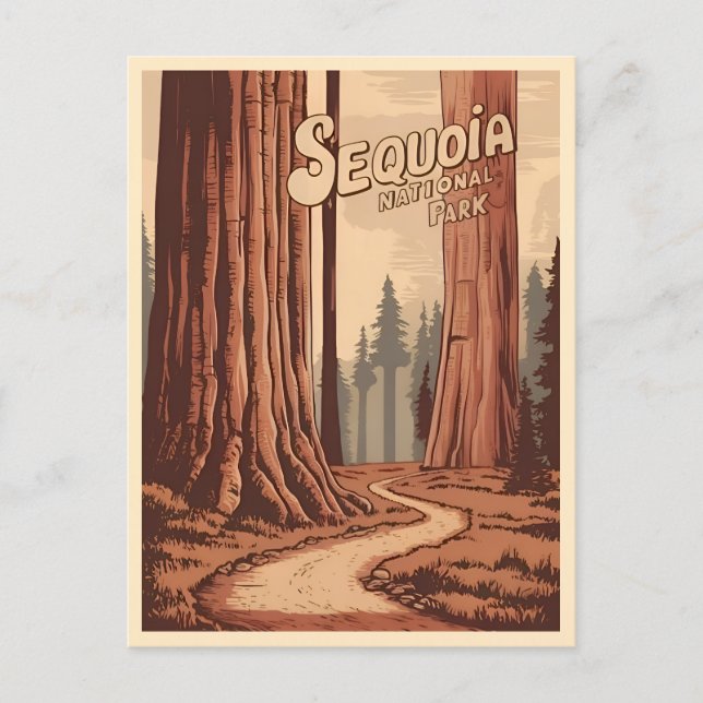 Vintage Travel Sequoia Nationalpark Retro Grafik Postkarte (Vorderseite)