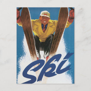 Vintage Travel, Skifahren Schnee, Adressenänderung Ankündigungspostkarte