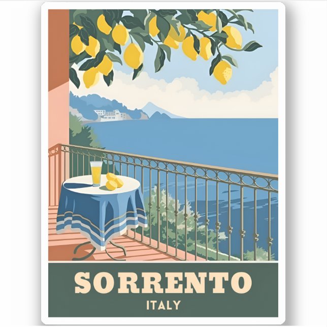 Vintage Travel Sorrento Italien Seaside Retro Aufkleber (Vorderseite)