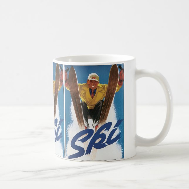 Vintage Travel, Sportskifahren im Winterschnee Kaffeetasse (Rechts)