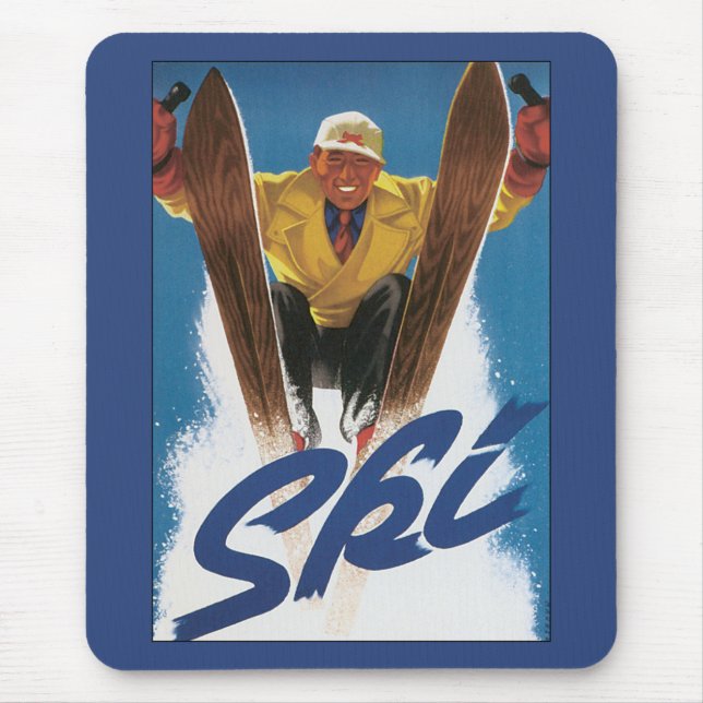 Vintage Travel, Sportskifahren im Winterschnee Mousepad (Vorne)