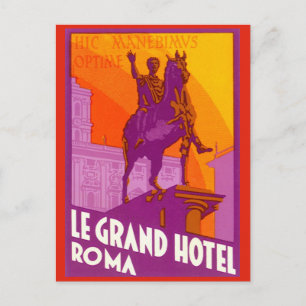 Vintage Travel, Statue Le Grand Hotel Roma, Italie Postkarte