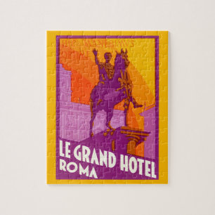 Vintage Travel, Statue Le Grand Hotel Roma, Italie Puzzle
