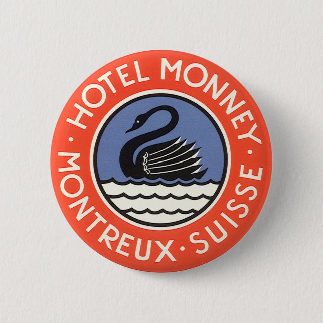 Vintage Travel, Swan Bird Hotel Monney Schweiz Button (Vorderseite)