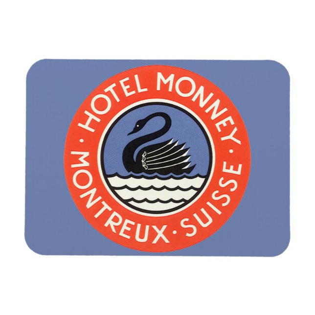 Vintage Travel, Swan Bird Hotel Monney Schweiz Magnet (Horizontal)