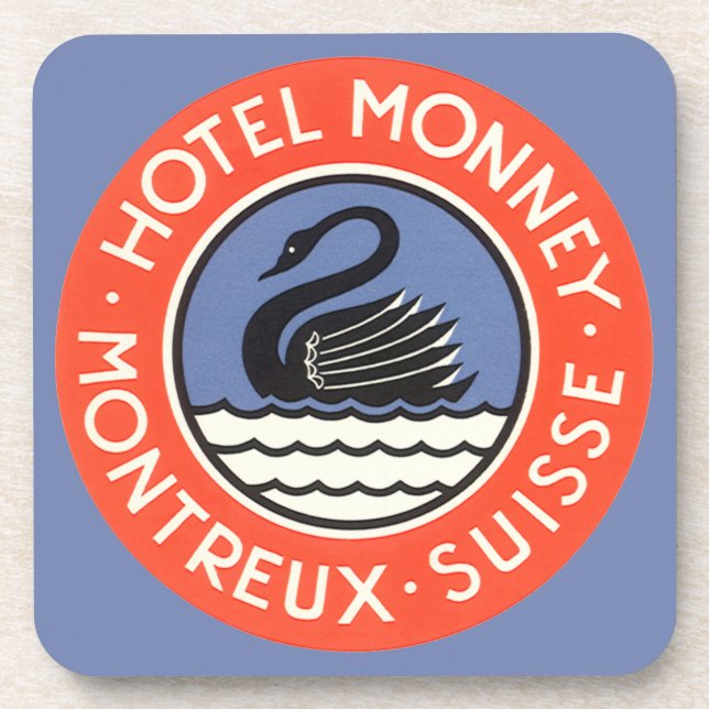 Vintage Travel, Swan Bird Hotel Monney Schweiz Untersetzer (Vorderseite)