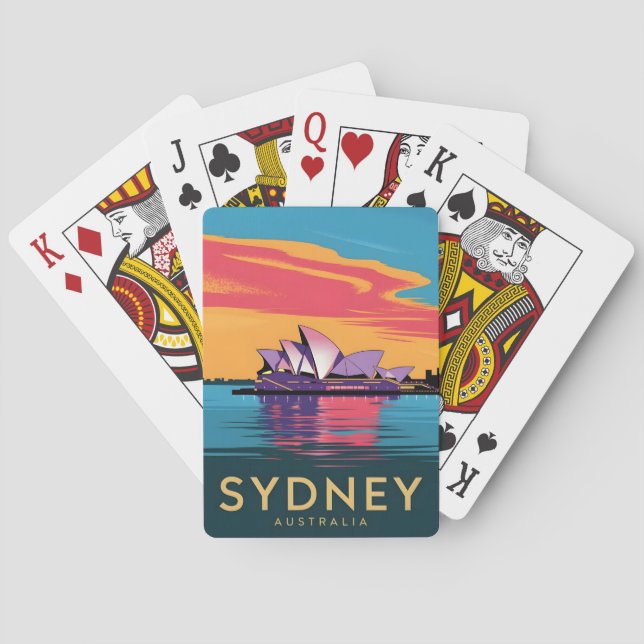 Vintage Travel Sydney Australien Sunset Landschaft Spielkarten (Rückseite)