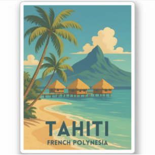 Vintage Travel Tahiti Französisch Polynesia Beach  Aufkleber