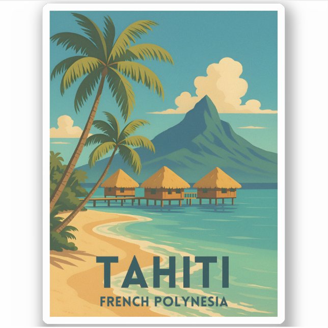 Vintage Travel Tahiti Französisch Polynesia Beach  Aufkleber (Vorderseite)