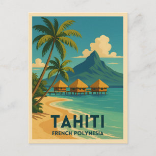 Vintage Travel Tahiti Französisch Polynesia Beach  Postkarte