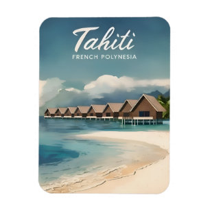 Vintage Travel Tahiti Water Bungalows Retro Landsc Magnet