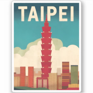 Vintage Travel Taipei 101 Taiwan Retro Graphic Aufkleber