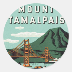 Vintage Travel, Tamalpais Mountain oder Mount Tam Runder Aufkleber
